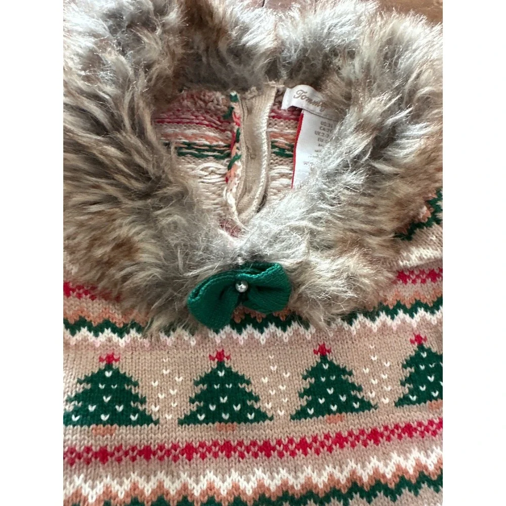 Tommy Bahama Kids Fair Isle Christmas Tree‎ Sweater Dress with Faux Fur Size 3T